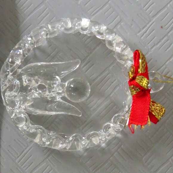 Vintage Clear Spun Glass Crystal Angel in Wreath Hanging Holiday Ornament - Picture 14 of 15